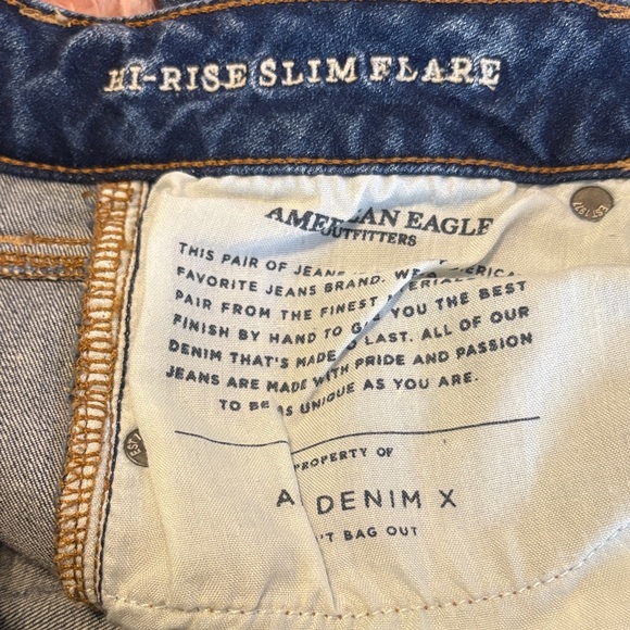 American Eagle Outfitters Hi-Rise Slim Flare Distressed Blue Jeans, Size 6 - Picture 9 of 14
